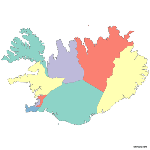 Preview of Colored Iceland Map with Regions
