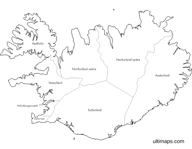 Labeled Iceland Regions Map (A4)
