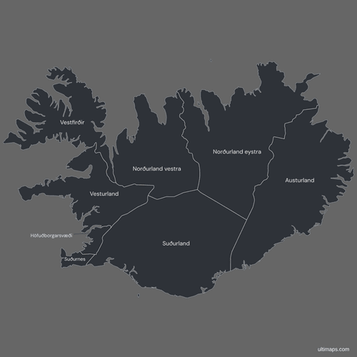 Labeled Iceland Regions Map (Dark)