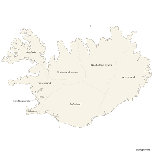 Labeled Iceland Regions Map