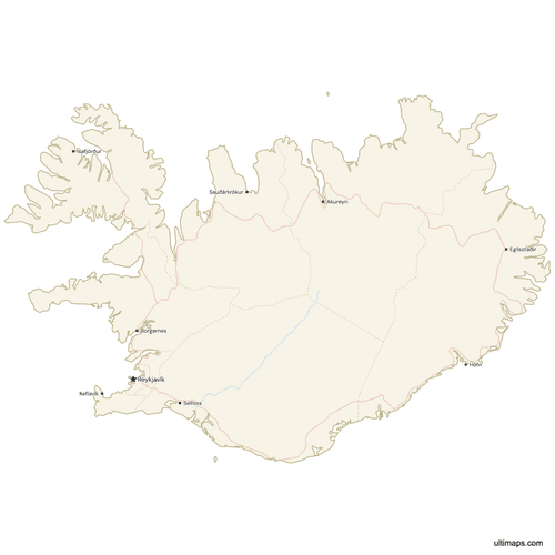 Preview of Map of Iceland with Cities and Roads