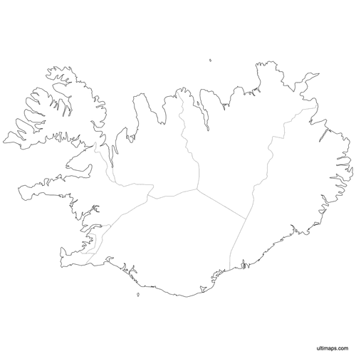 Preview of Outlined Iceland Map with Regions