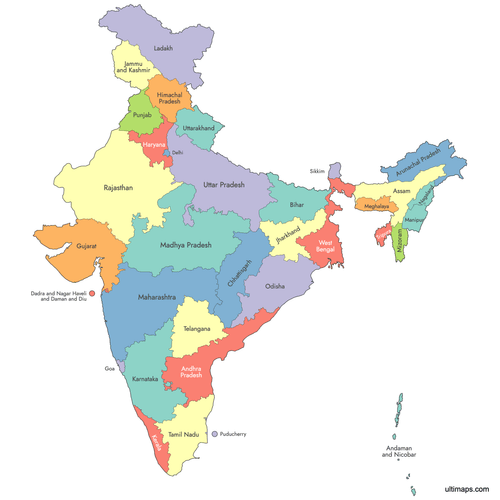 Preview of Labeled Map of India