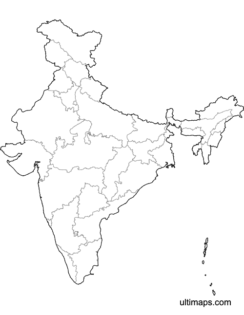 Preview of Outlined Map of India (Letter)