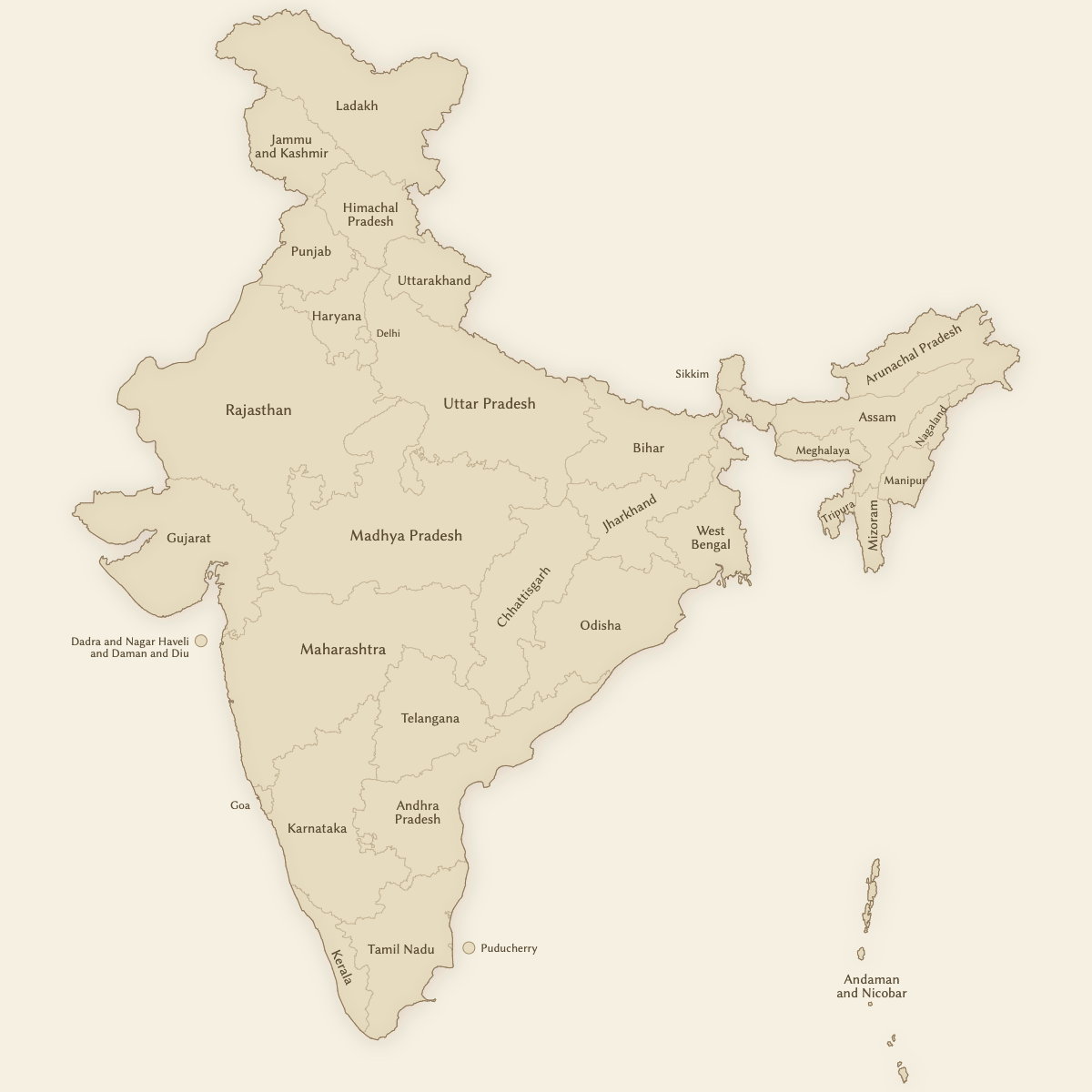 Styled Map of India (Vintage Theme)