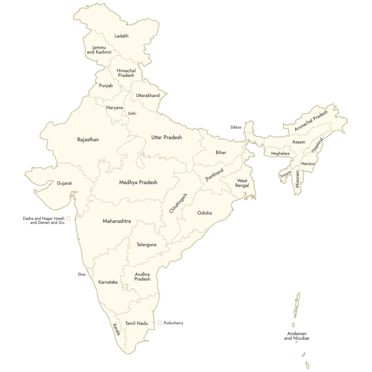 Unstyled Map of India With Labels