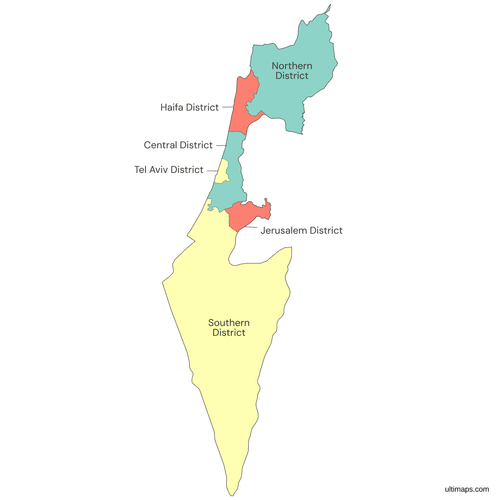 Colored Israel Districts Map
