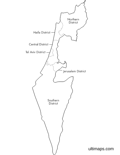 Labeled Israel Districts Map (A4)