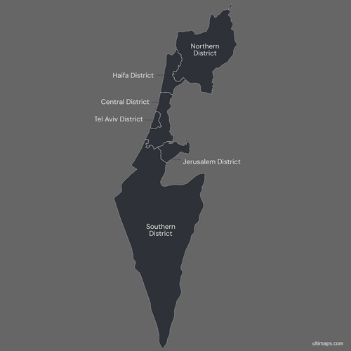 Labeled Israel Districts Map (Dark)
