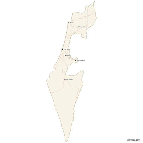 Map of Israel with Cities and Roads