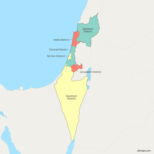 Political Map of Israel with Districts