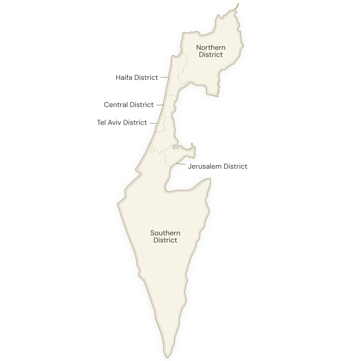 Blank map of Israel with labeled Districts