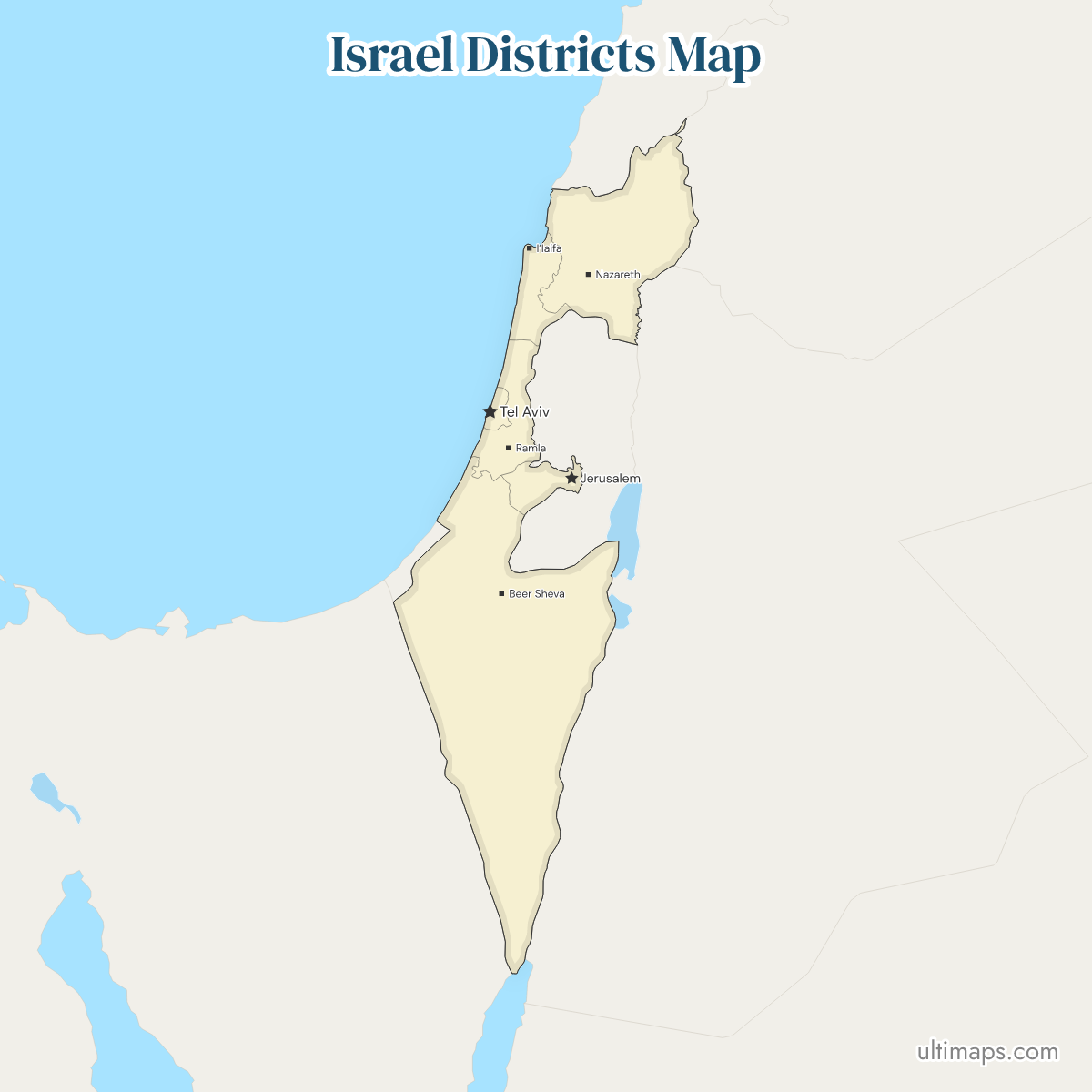Israel Districts Map showing district borders