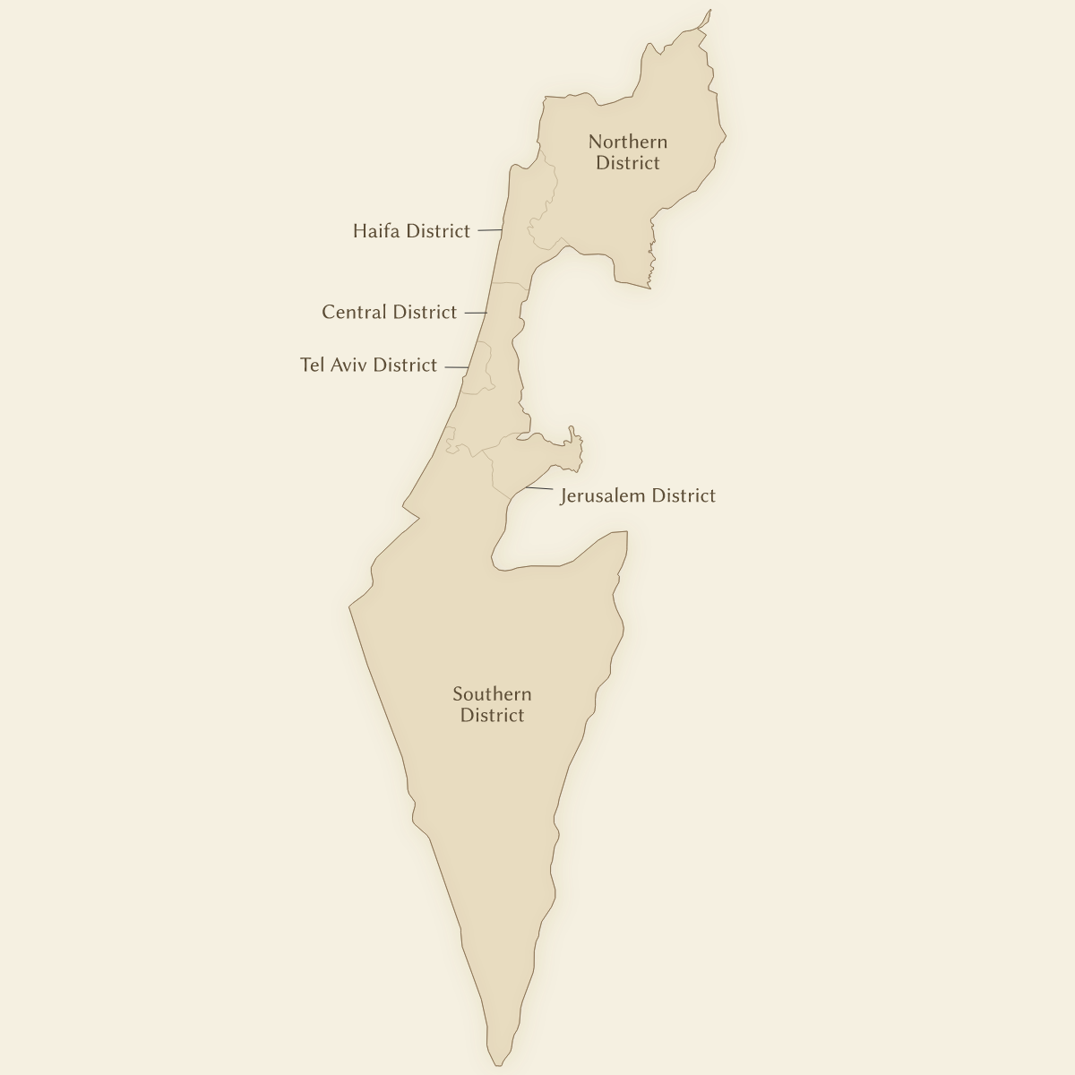 Vintage styled map of Israel with Districts
