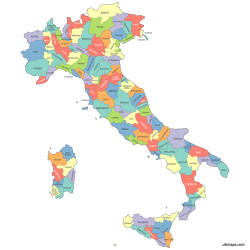 Preview of Labeled Map of Italy Provinces