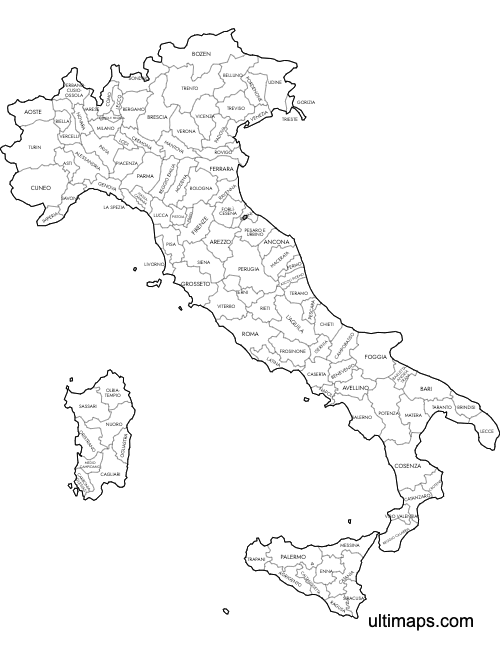 Preview of Labeled Map of Italy Provinces (A4)