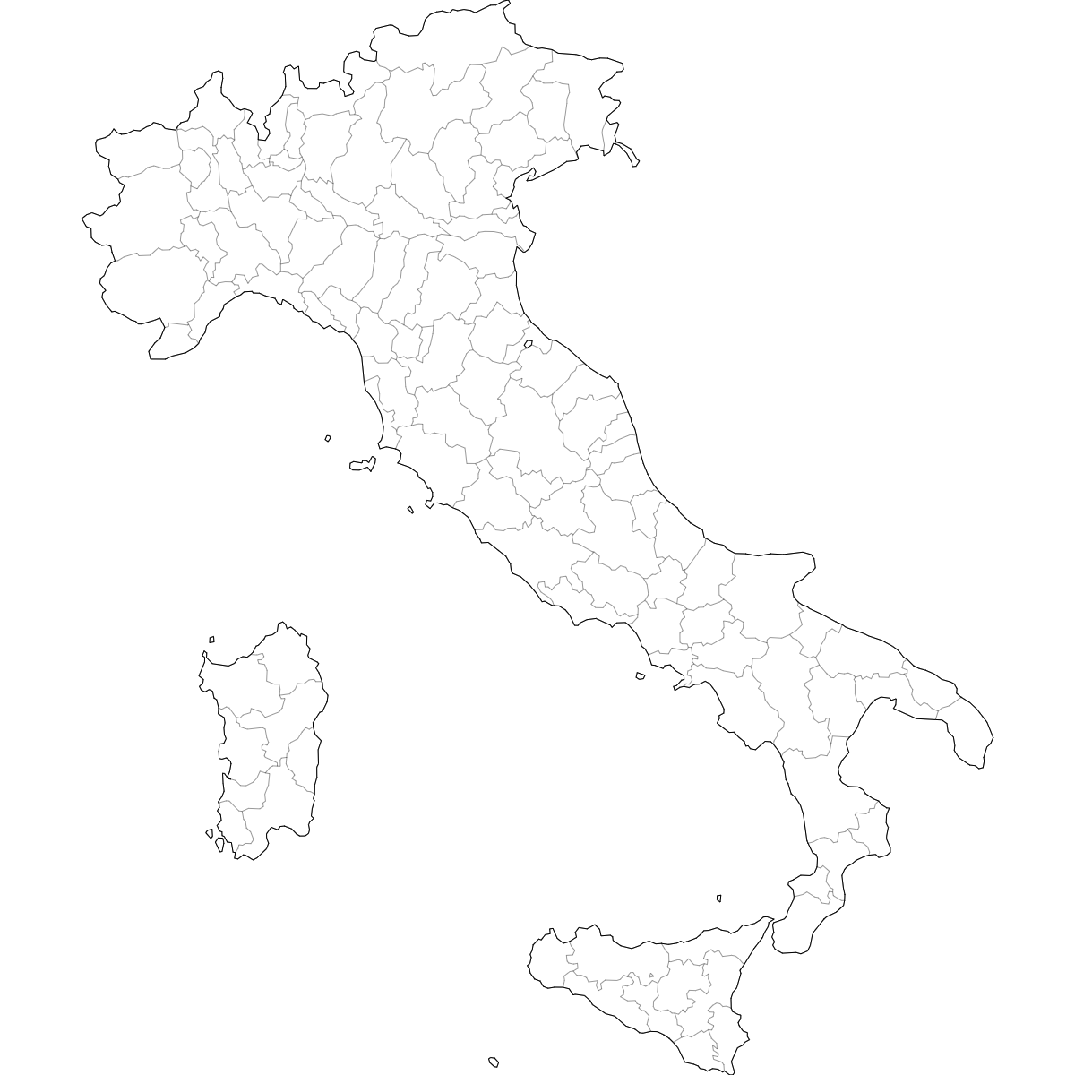 Outlined Map of Italy Provinces