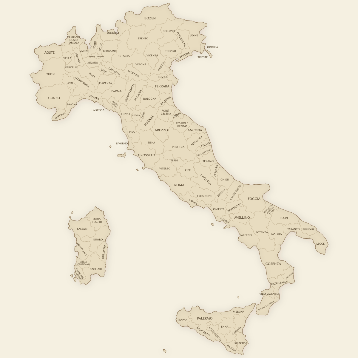 Styled Map of Italy Provinces (Vintage Theme)
