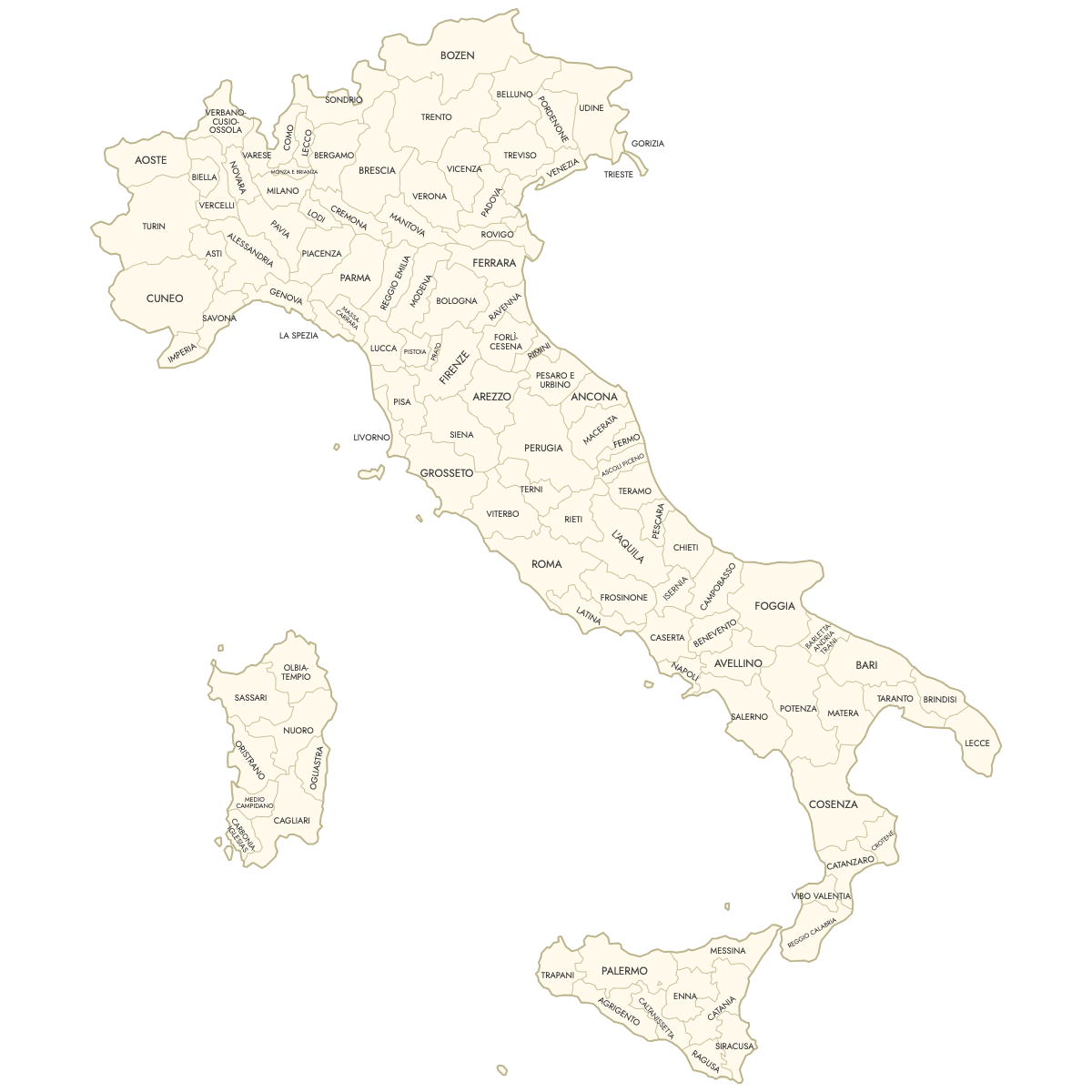 Unstyled Map of Italy Provinces With Labels