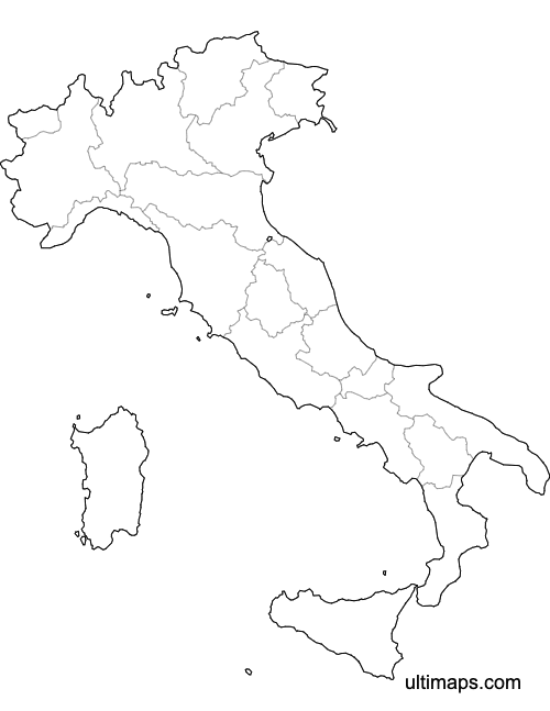 Preview of Blank Map of Italy Regions (A4)