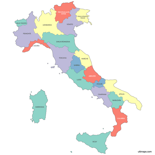 Preview of Labeled Map of Italy Regions