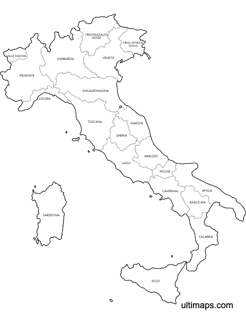 Preview of Labeled Map of Italy Regions (A4)