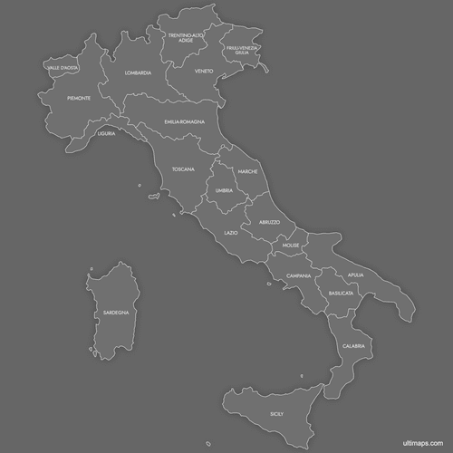 Preview of Labeled Map of Italy Regions (Dark)