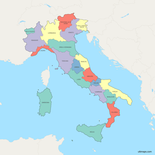 Political Map of Italy with Regions