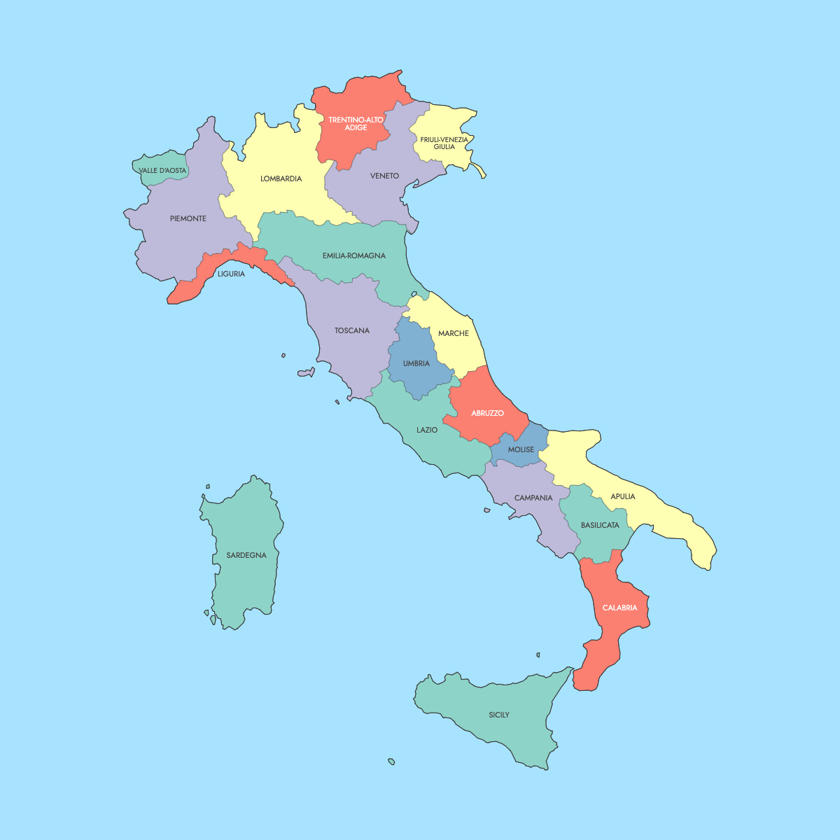 Map of Italy Regions | Explore, Download \u0026 Create Your Own — Ultimaps, image size:1200x1200