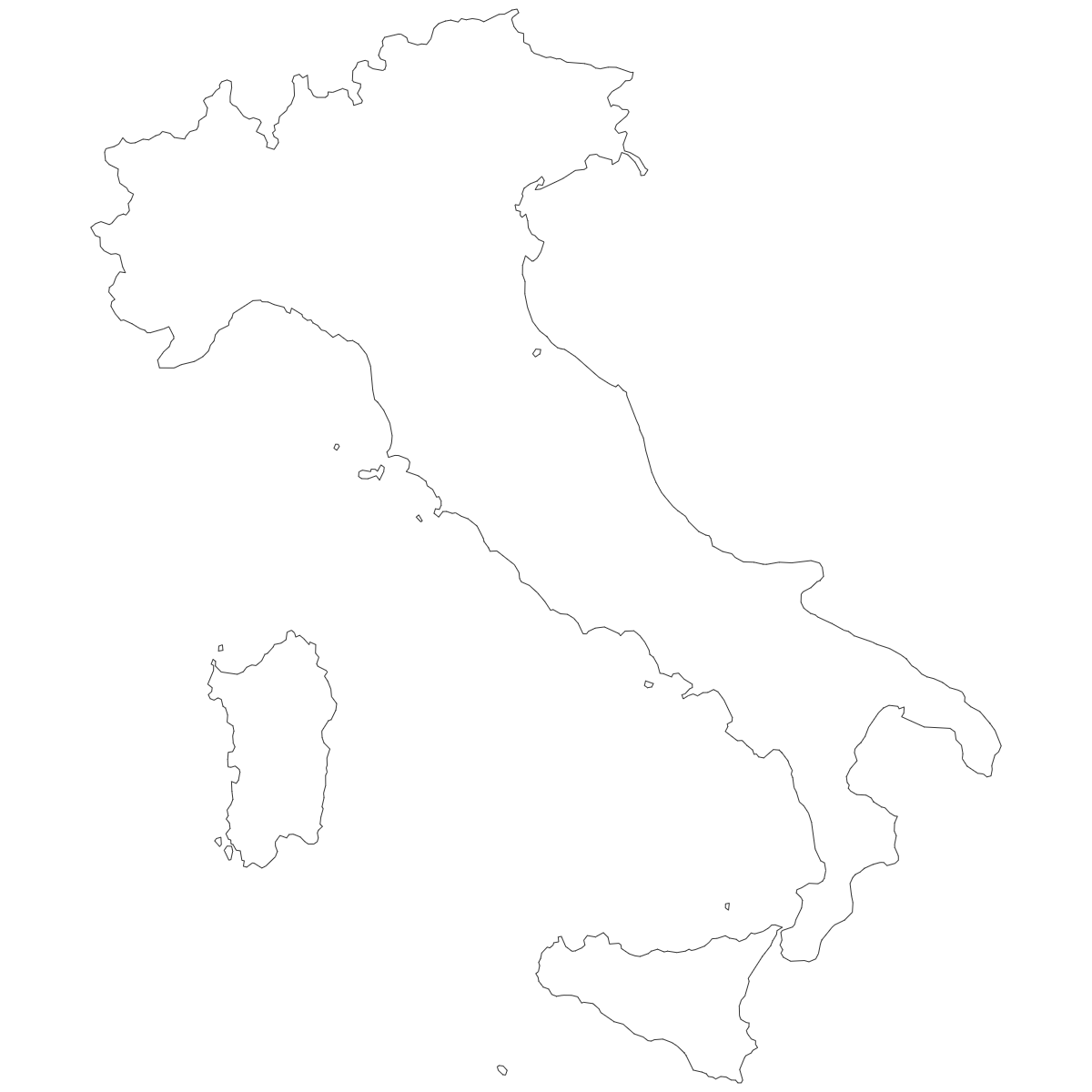 Outline Map of Italy Regions