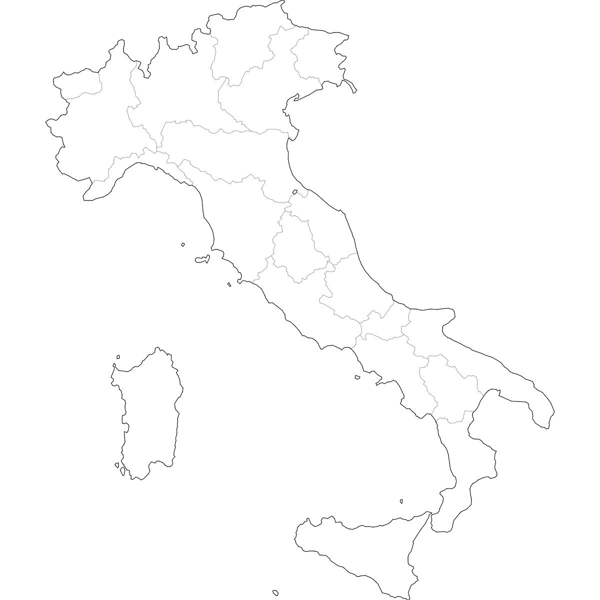 Wireframe Map of Italy Regions
