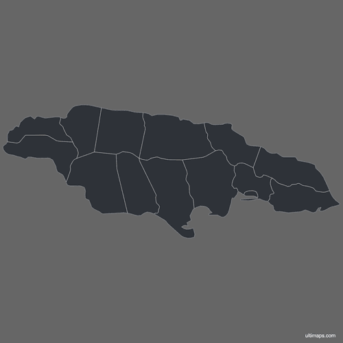 Preview of Blank Jamaica Map with Parishes (Dark)