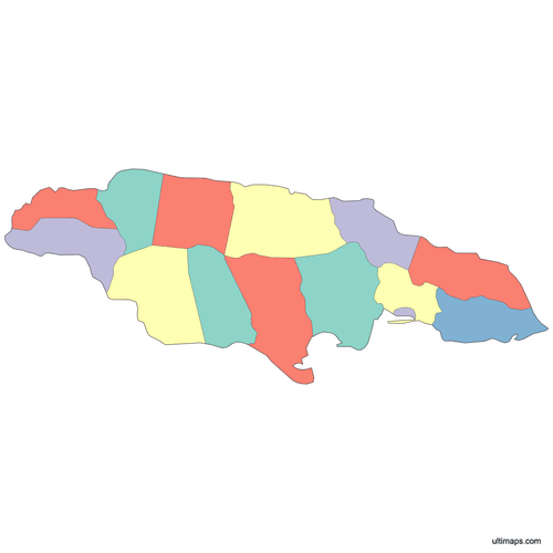 Preview of Colored Jamaica Map with Parishes