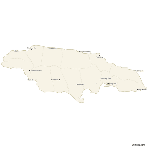 Preview of Map of Jamaica with Cities