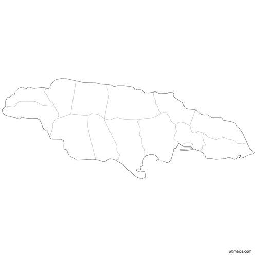 Preview of Outlined Jamaica Map with Parishes
