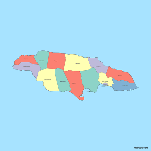 Preview of Political Map of Jamaica with Parishes