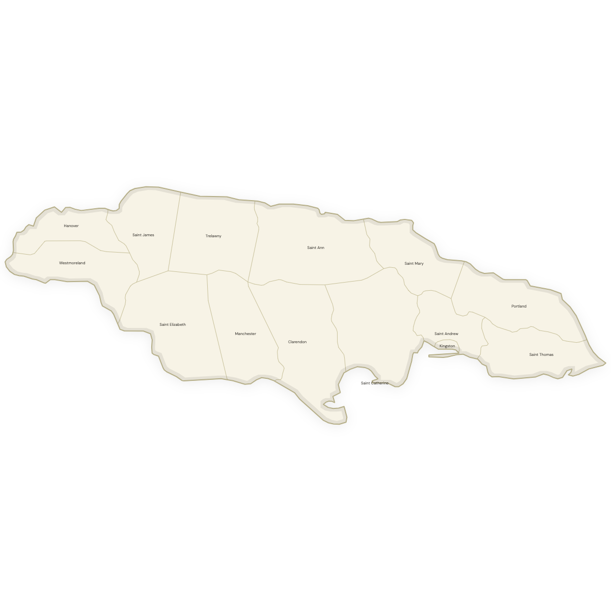 Blank map of Jamaica with Parishes