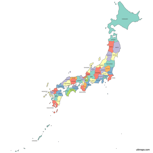 Preview of Colored Japan Map with Prefectures