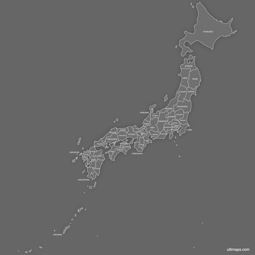 Preview of Labeled Map of Japan Prefectures (Dark)