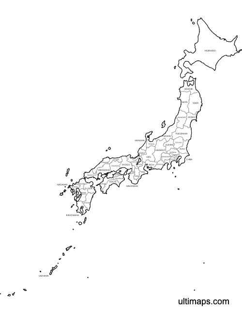 Preview of Labeled Map of Japan Prefectures (Letter)