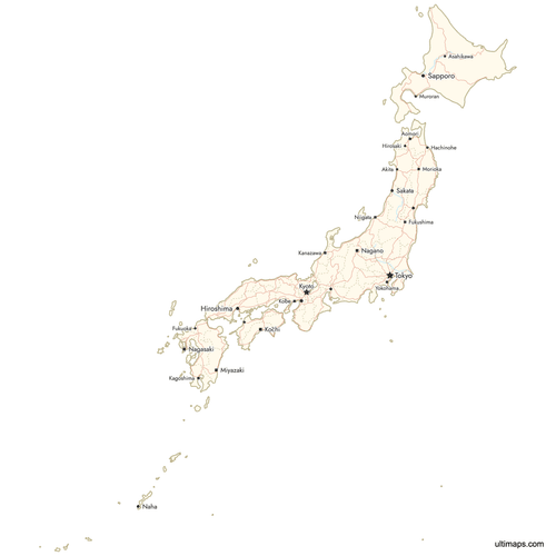 Preview of Map of Japan Prefectures with Cities