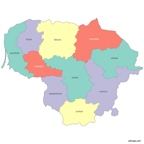 Preview of Labeled Map of Lithuania Counties
