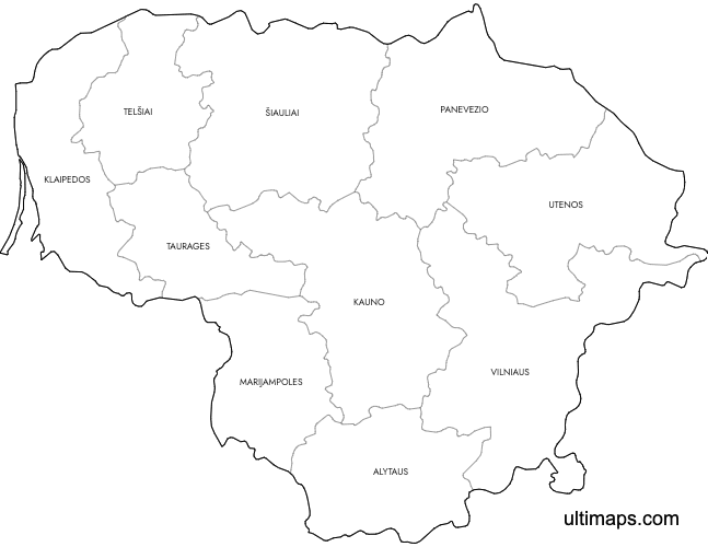 Preview of Labeled Map of Lithuania Counties (A4)