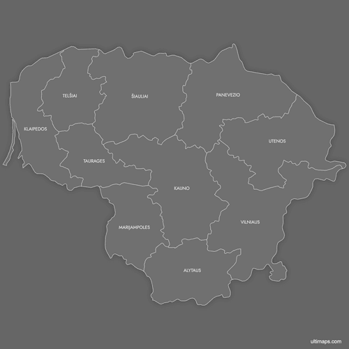 Preview of Labeled Map of Lithuania Counties (Dark)