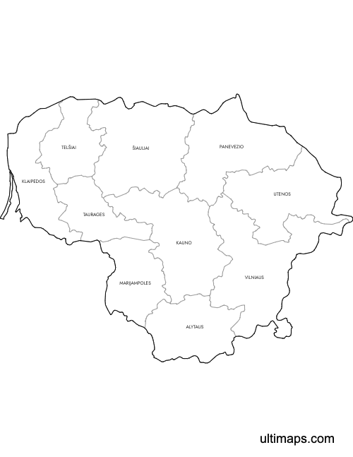 Preview of Labeled Map of Lithuania Counties (Letter)