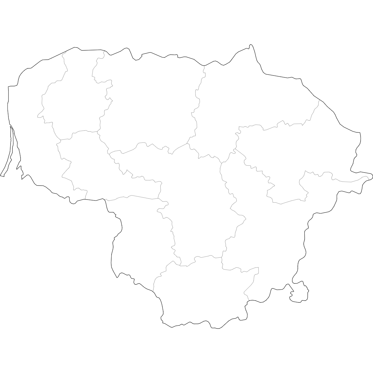 Outlined Map of Lithuania Counties