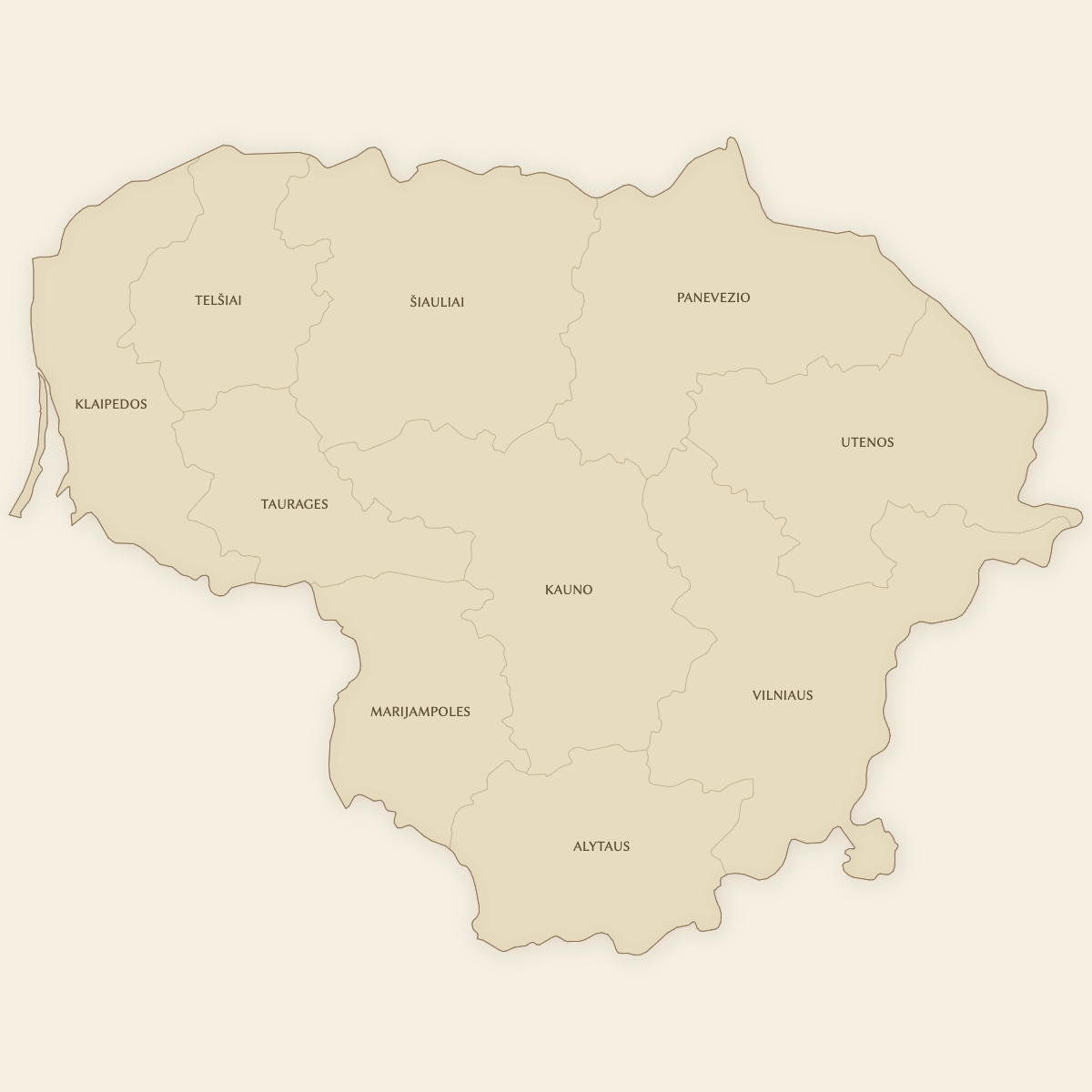 Styled Map of Lithuania Counties (Vintage Theme)
