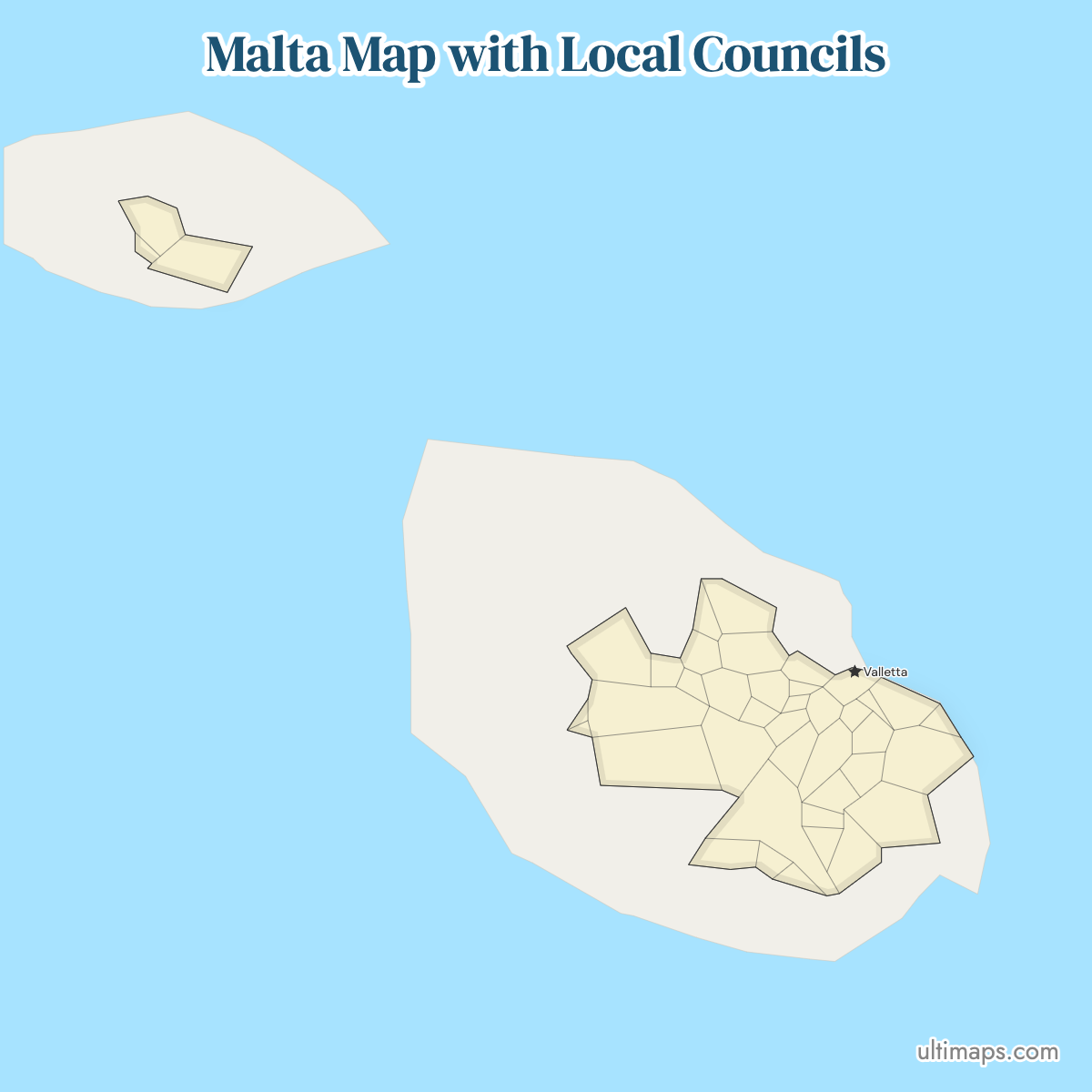 Malta Map with Local Councils