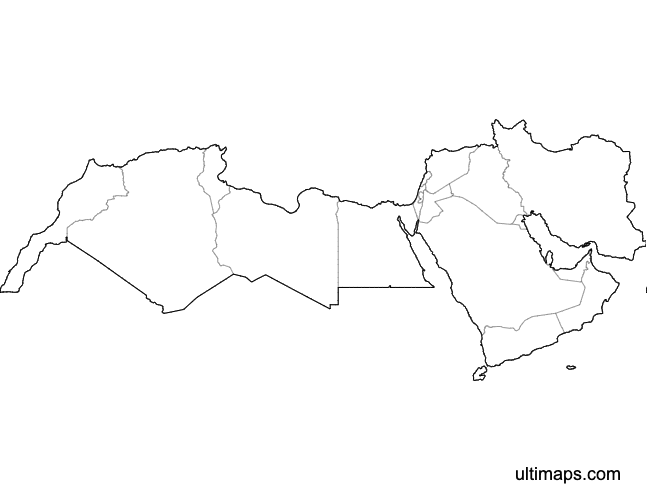 Preview of Blank Map of MENA Countries (A4)