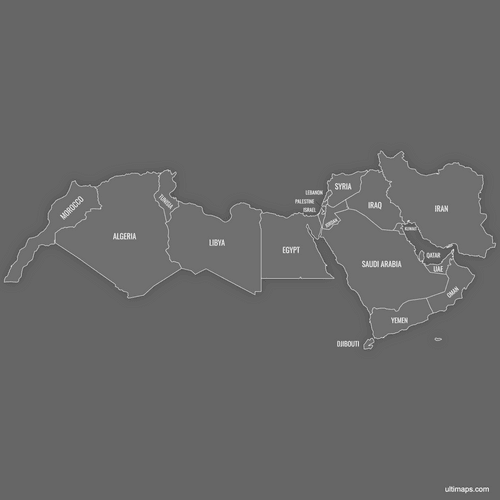 Preview of Labeled Map of MENA Countries (Dark)